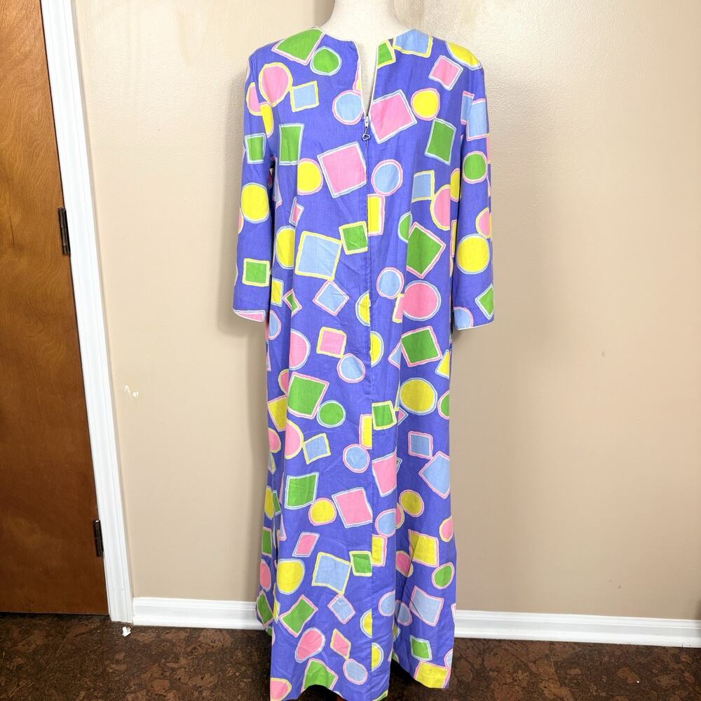Vintage David Brown California Geometric Maxi Dress Art Teach 80s 90s Size L